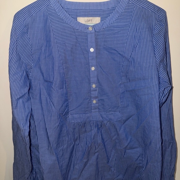 LOFT Blue Pinstripe Blouse - Picture 2 of 5